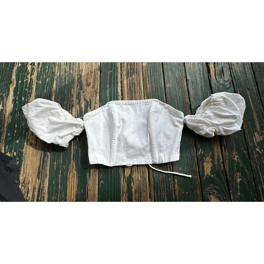 MABLE White Corset Puff Sleeve Crop Top Lace Up Back Small